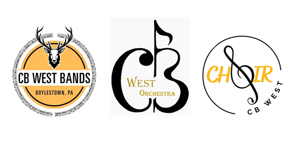 Logos for CB West Band, Orchestra, and Choir
